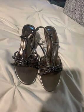 A. Marinelli Black Jeweled Strappy Heels